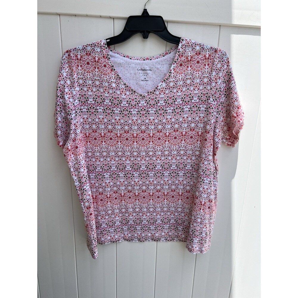 Croft & Borrow 2X Women's Top Short Sleeve Geometric Colorful Cotton